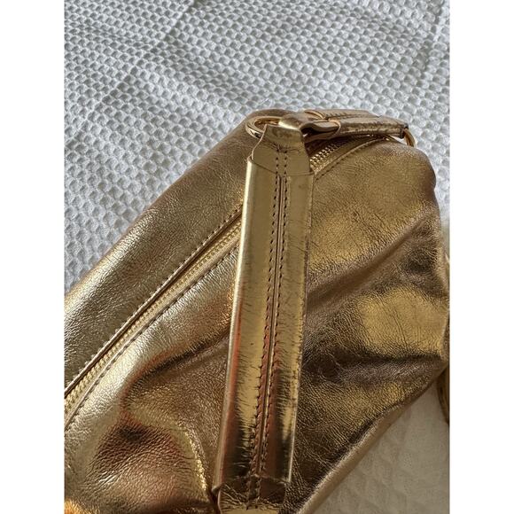 Sandro Gold Leather Puffy Crossbody Clutch Travel Cosmetic - Picture 6 of 16